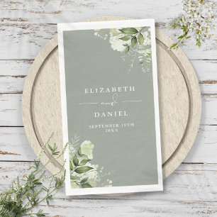 Greenery Floral Elegant Sage Green Wedding Paper Guest Towels