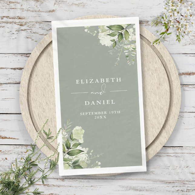 Greenery Floral Elegant Sage Green Wedding Paper Guest Towels (Greenery Floral Elegant Sage Green Wedding Paper Guest Towels)