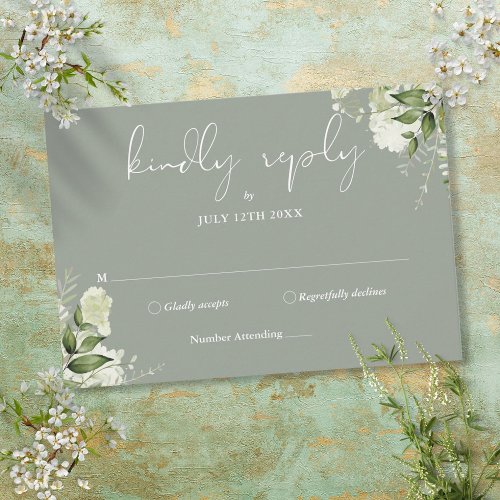 Greenery Floral Elegant Sage Green Wedding RSVP Card