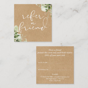 Greenery Floral Elegant Script Rustic Kraft Referral Card