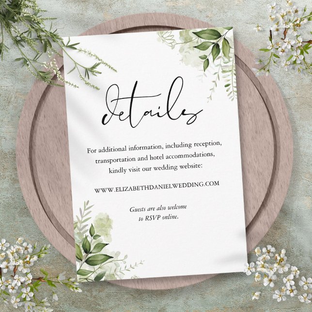 Greenery Floral Elegant Script Wedding Details Enclosure Card (Greenery Floral Elegant Script Wedding Details Enclosure Card)