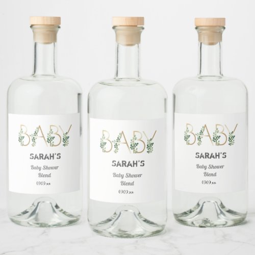 Greenery Floral Elegant Slogan Baby Shower  Liquor Bottle Label