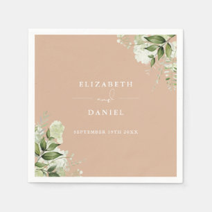 Greenery Floral Elegant Tan Wedding Napkins