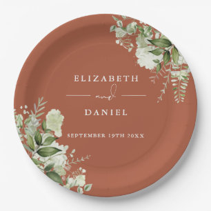 Greenery Floral Elegant Terracotta Wedding Paper Plates