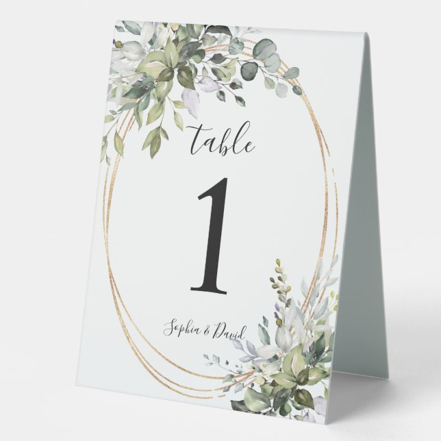 Greenery Floral Elegant Wedding Number Table Tent (Front)