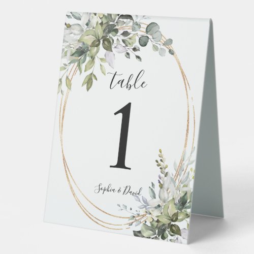 Greenery Floral Elegant Wedding Number Table Tent Sign