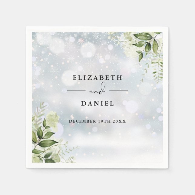 Greenery Floral Elegant Winter Wedding Napkins (Front)