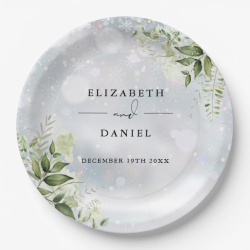 Greenery Floral Elegant Winter Wedding Paper Plates