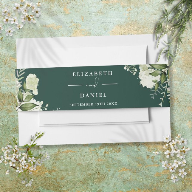 Greenery Floral Emerald Green Wedding Invitation Belly Band (Greenery Floral Emerald Green Wedding Invitation Invitation Belly Band)