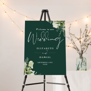 Greenery Floral Emerald Green Wedding Welcome Sign