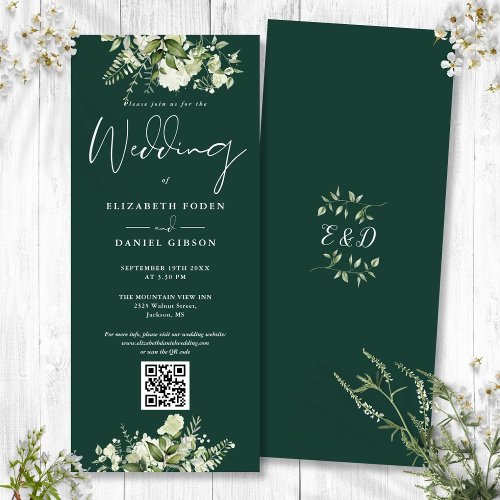 Greenery Floral Emerald QR Code Wedding Invitation