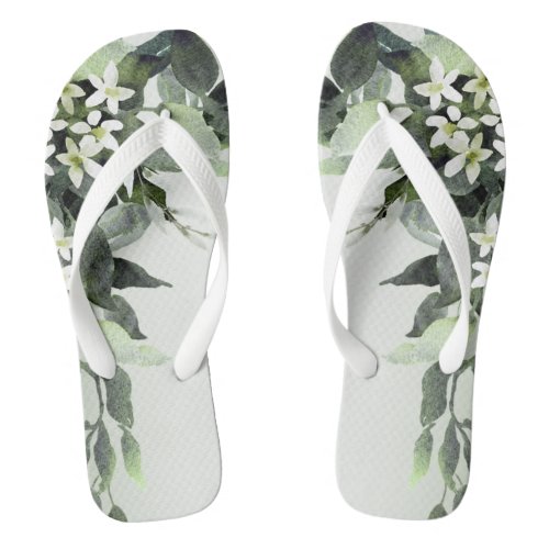 Greenery Floral Eucalyptus Leaves Elegant Stylish Flip Flops