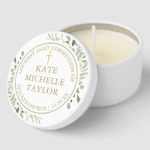 Greenery Floral First Holy Communion Mini Candle Favors