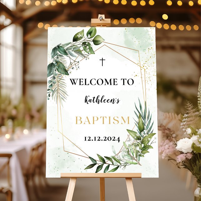Greenery Floral Foliage Baptism Welcome Sign (Creator Uploaded)