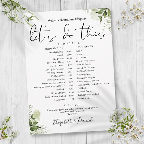 Greenery Floral Foliage Wedding Schedule Timeline Program