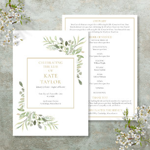 Greenery Floral Funeral Order Of Service Program