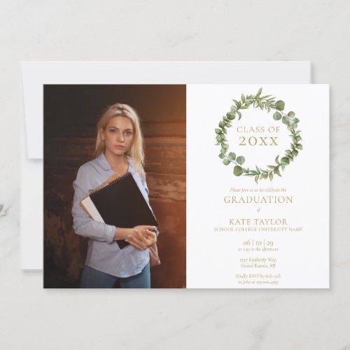 Greenery Floral Garland Photo Graduation Party  Invitation