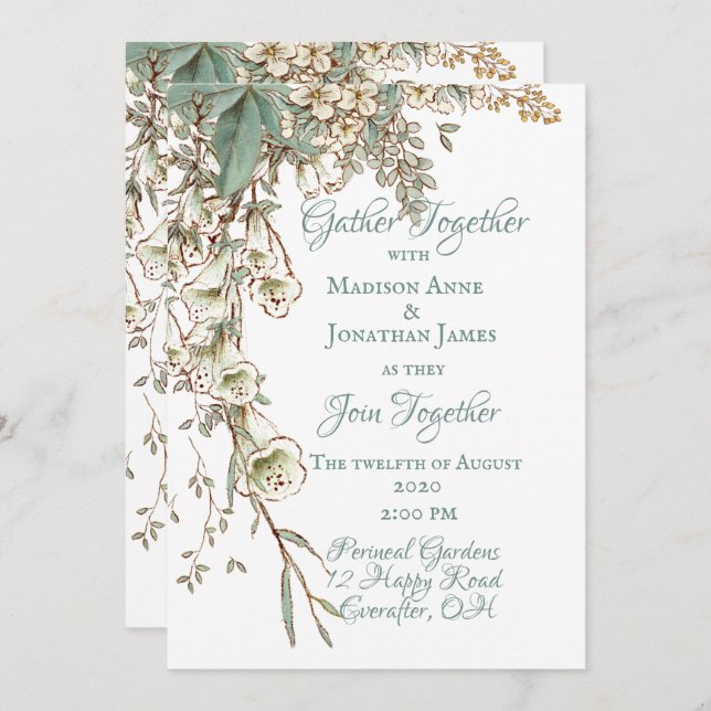 Greenery Floral Garland Script Elegant Wedding Invitation (Front/Back)