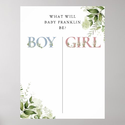 Greenery Floral Gender Reveal Voting Sign