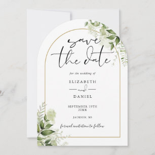 Greenery Floral Gold Arch QR Code Wedding Save The Date