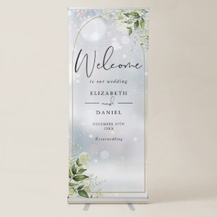 Greenery Floral Gold Arch Winter Wedding Welcome Retractable Banner