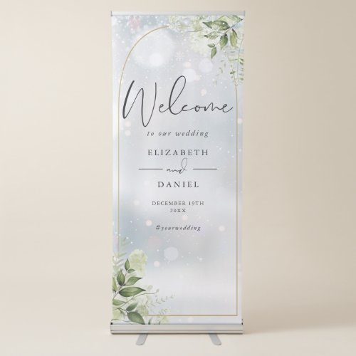 Greenery Floral Gold Arch Winter Wedding Welcome Retractable Banner