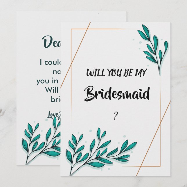 Greenery Floral Gold Foil Leaves Bridesmaid Invitation (Front/Back)