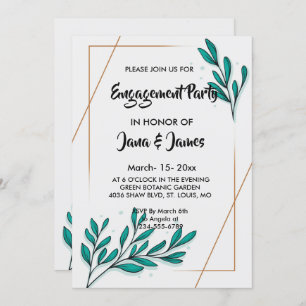 Greenery Floral Gold Foil Leaves Engagement Invitation