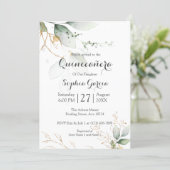 Greenery Floral Gold Foil Leaves Quinceanera 15 Invitation (Standing Front)