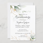 Greenery Floral Gold Foil Leaves Quinceanera 15 Invitation (Front)