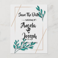 Greenery Floral Gold Foil LeavesSave the Date
