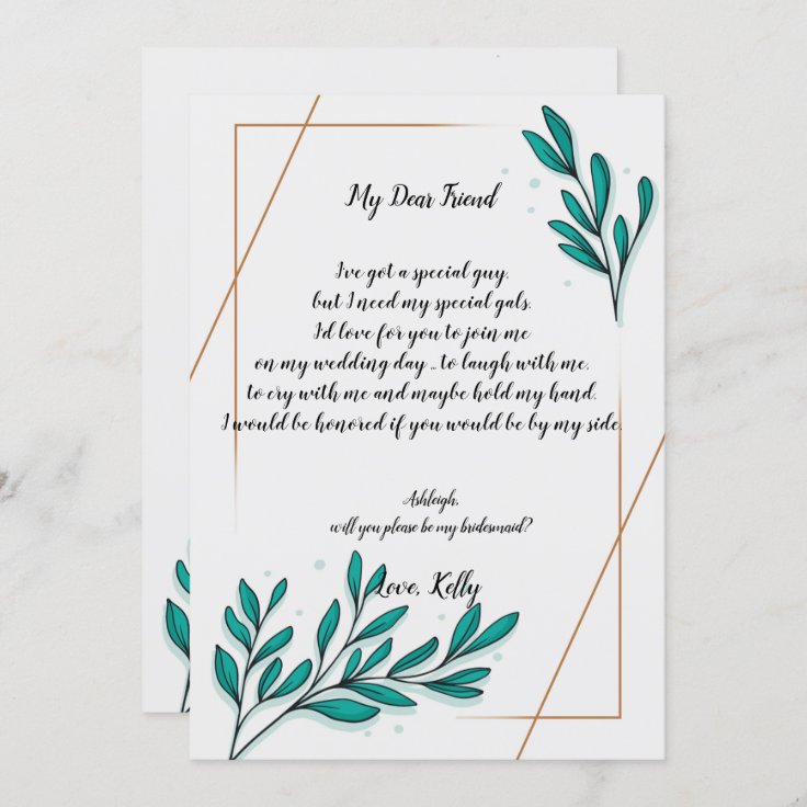 Greenery Floral Gold Foil will be my bridesmaid Invitation | Zazzle