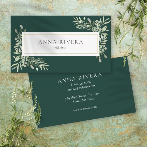  Greenery Floral Gold Geometric Professional Business Card