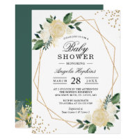 Greenery Floral Gold Glitters Baby Shower Brunch Card