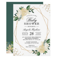 Greenery Floral Gold Glitters Baby Shower Brunch Invitation