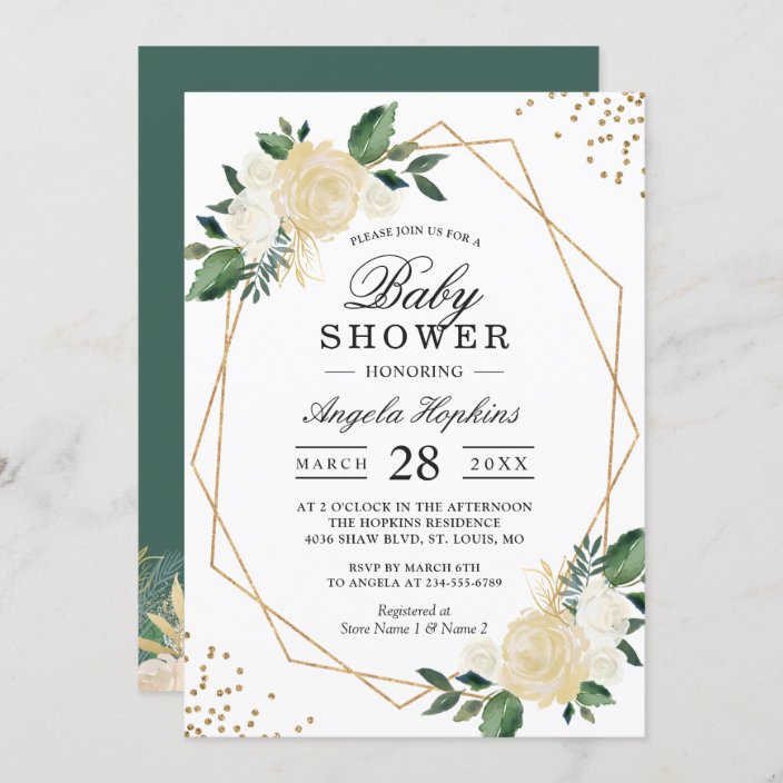 Greenery Floral Gold Glitters Baby Shower Brunch Invitation Zazzle Com