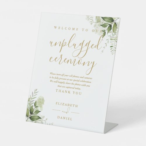Greenery Floral Gold Modern Unplugged Ceremony Pedestal Sign