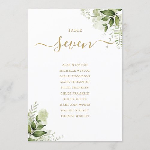 Greenery Floral Gold Seating Plan Table Number