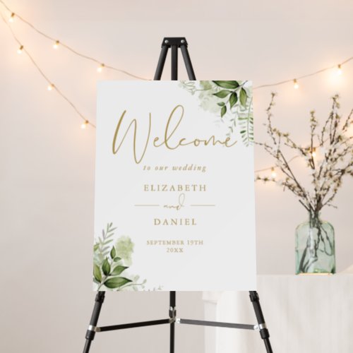 Greenery Floral Gold Wedding Welcome Sign