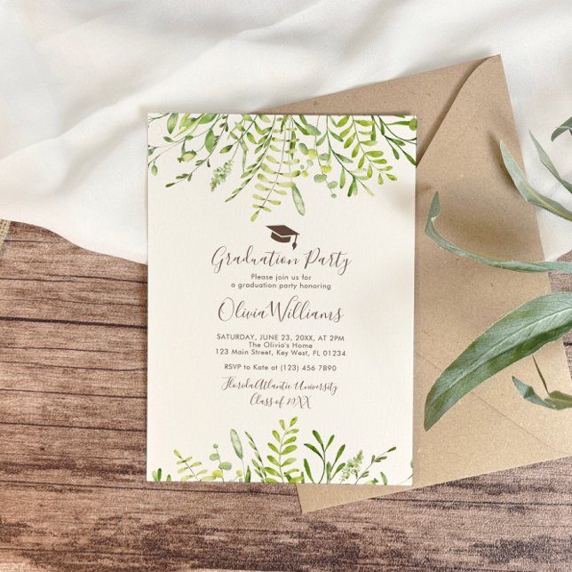 Greenery Floral Graduation Party Invitation (Creator Uploaded)