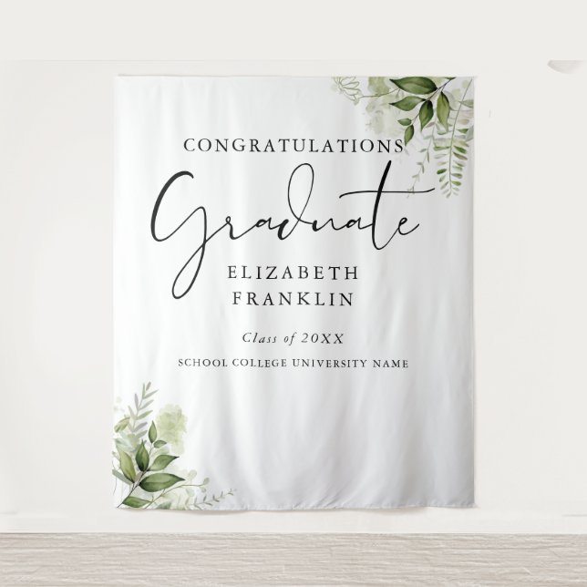 Greenery Floral Graduation Photo Booth Backdrop (Front)