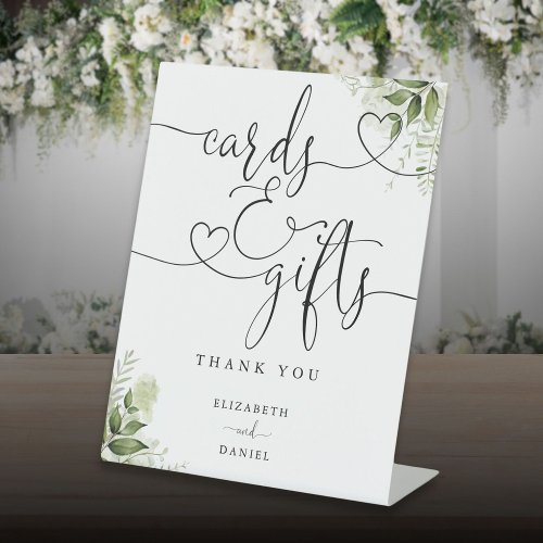 Greenery Floral Heart Script Cards And Gifts Pedestal Sign