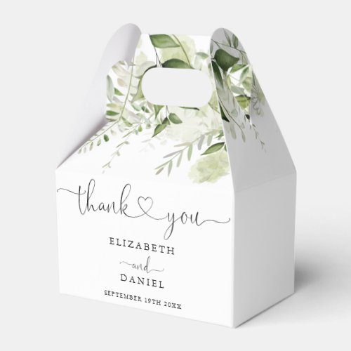 Greenery Floral Heart Script Wedding Favor Boxes