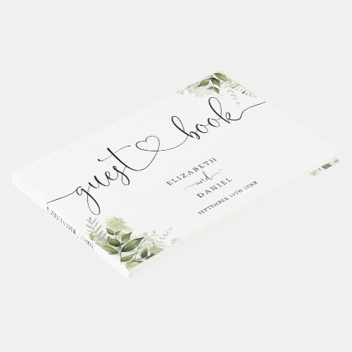 Greenery Floral Heart Script Wedding Guest Book