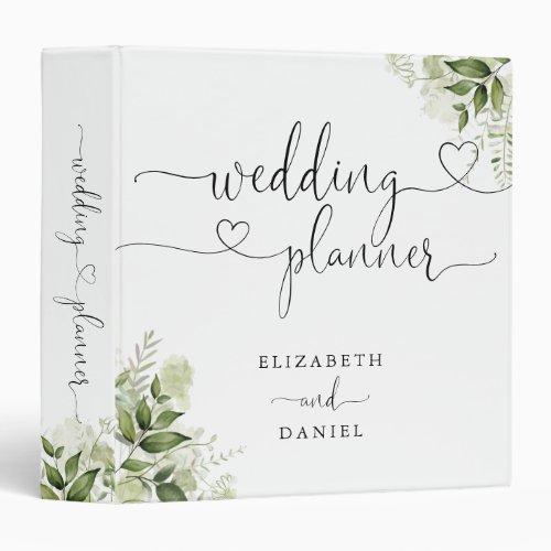 Greenery Floral Heart Script Wedding Planner 3 Ring Binder