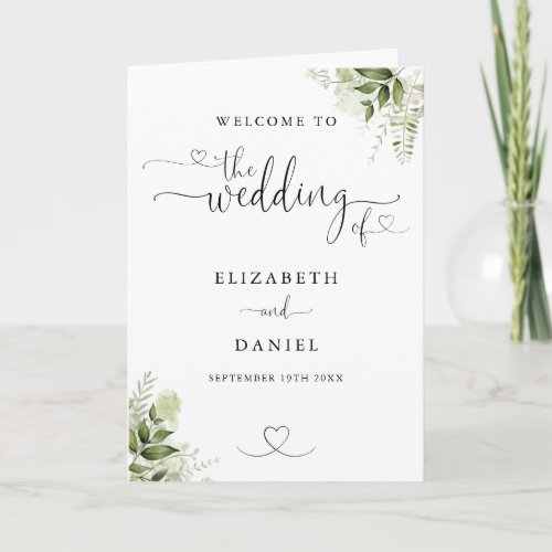 Greenery Floral Heart Script Wedding Program