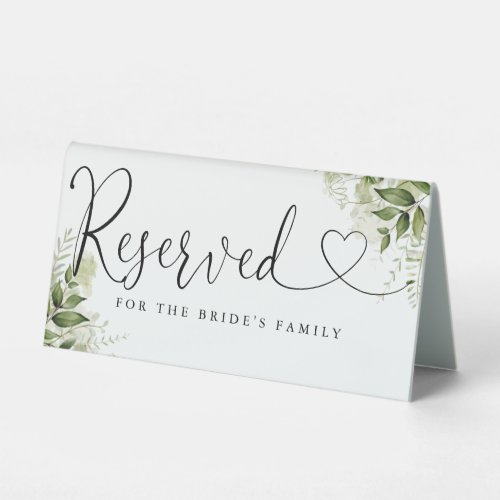 Greenery Floral Heart Script Wedding Reserved Table Tent Sign