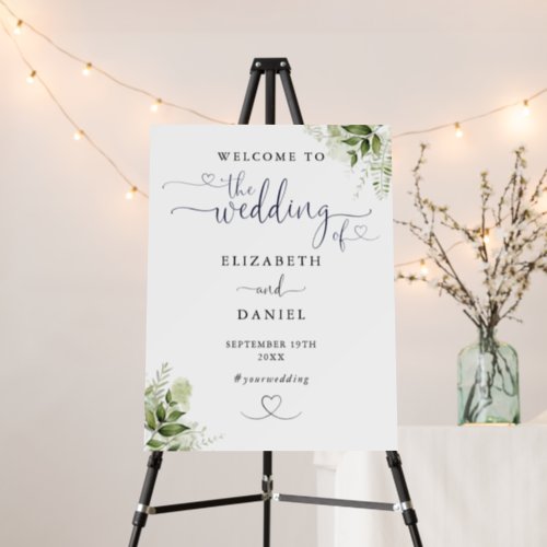 Greenery Floral Heart Script Wedding Welcome Sign