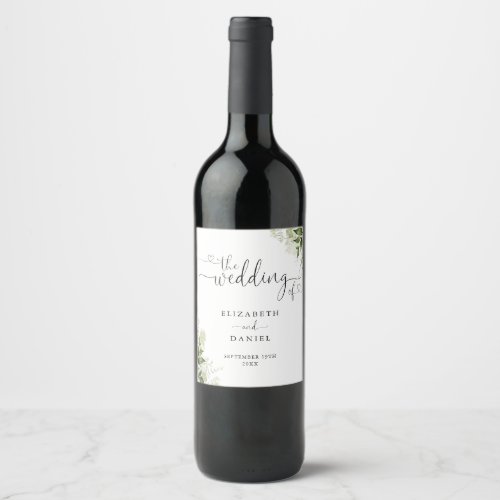 Greenery Floral Heart Script Wedding Wine Label