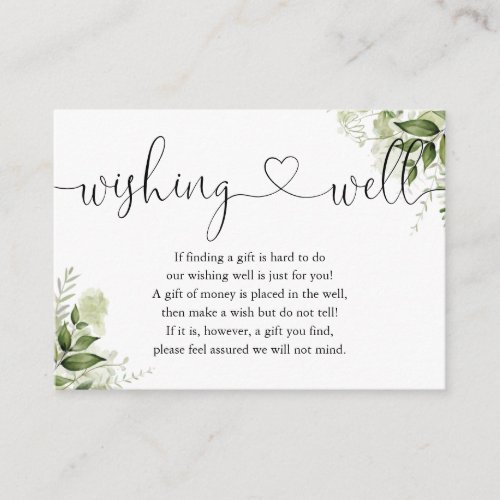Greenery Floral Heart Script Wishing Well Wedding Enclosure Card